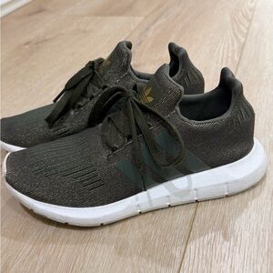 Adidas Dark Green Knit Sneakers with White Soles